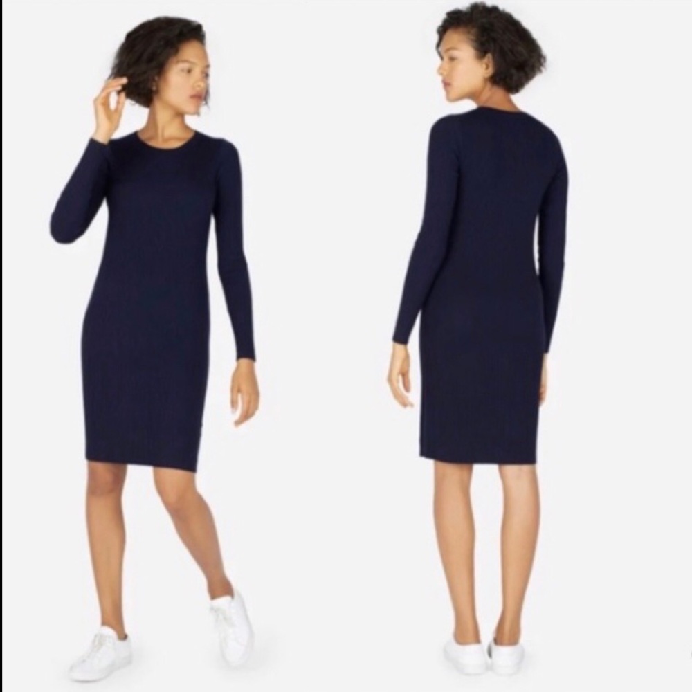 Everlane Luxe Black Wool Bland Ribbed Long Sleeve Dress Size XS - Picture 1 of 11